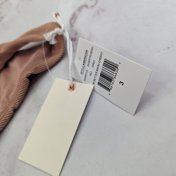 Good American Swim Bottom Women Pink Rib Mid Rise Better Bikini Cheeky - Picture 9 of 12